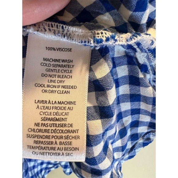 Beach Lunch Lounge Women's Medium Blue Gingham Blouse 3/4 Sleeve ruffle - Picture 11 of 12